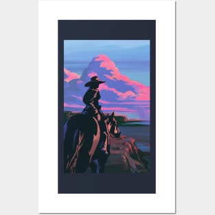 Sunset Canyon Cowgirl Posters and Art